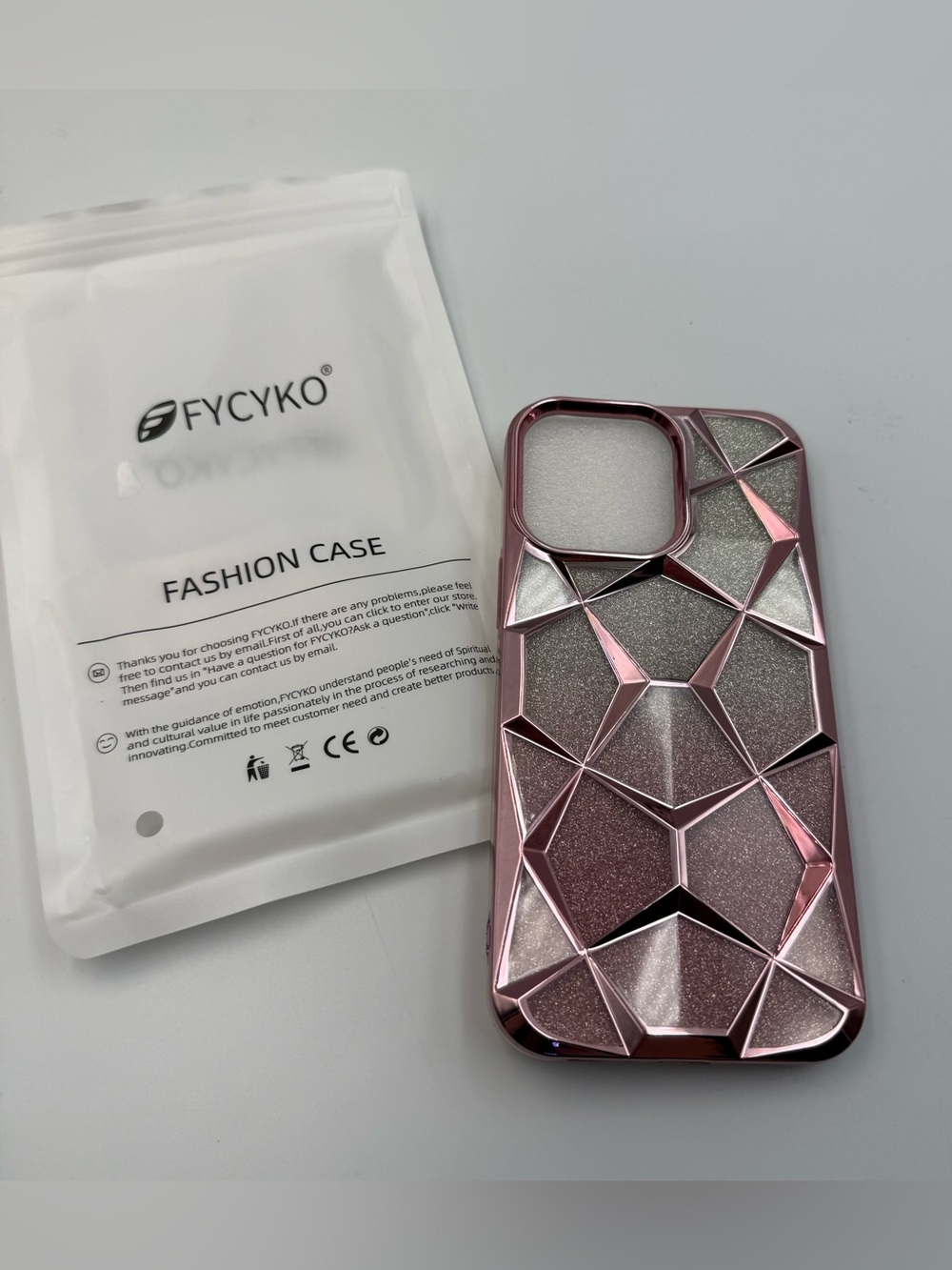 Metallic Pink 3D Diamond Geometric Pattern Cell Phone Case fits iPhone 14 ProMax